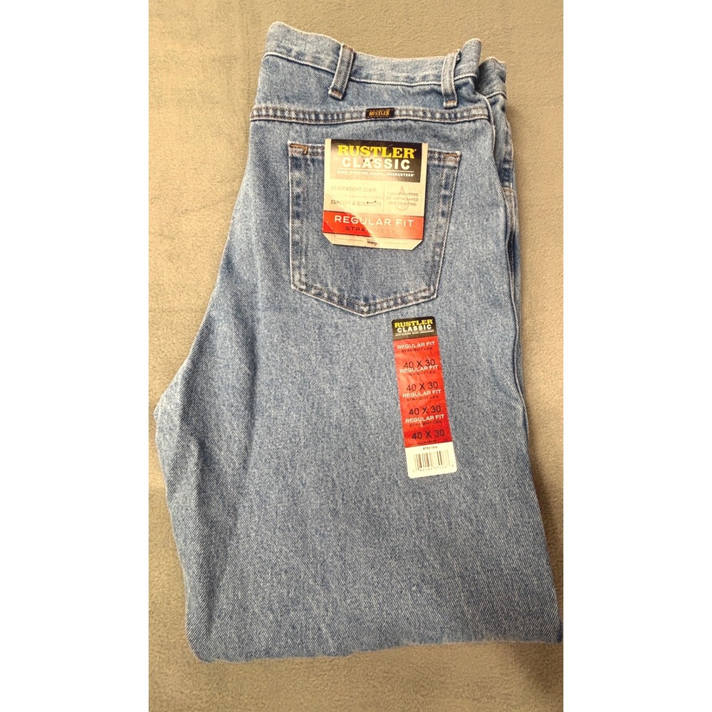 Rustler Classic Regular Fit Straight Leg Jeans Men's 40x30 Light Wash NWT - Picture 7 of 10